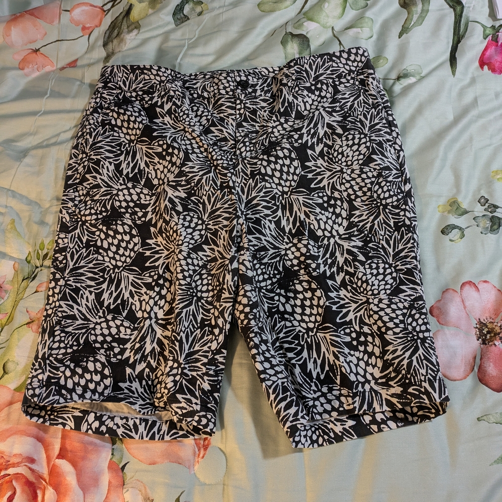Caribbean Joe Black and White Tropical Print Shorts
